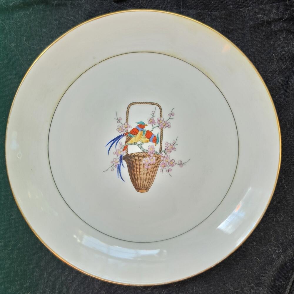 6 Vintage Green Logo Noritake Salad Plates Birds & Basket Floral Early 20th C